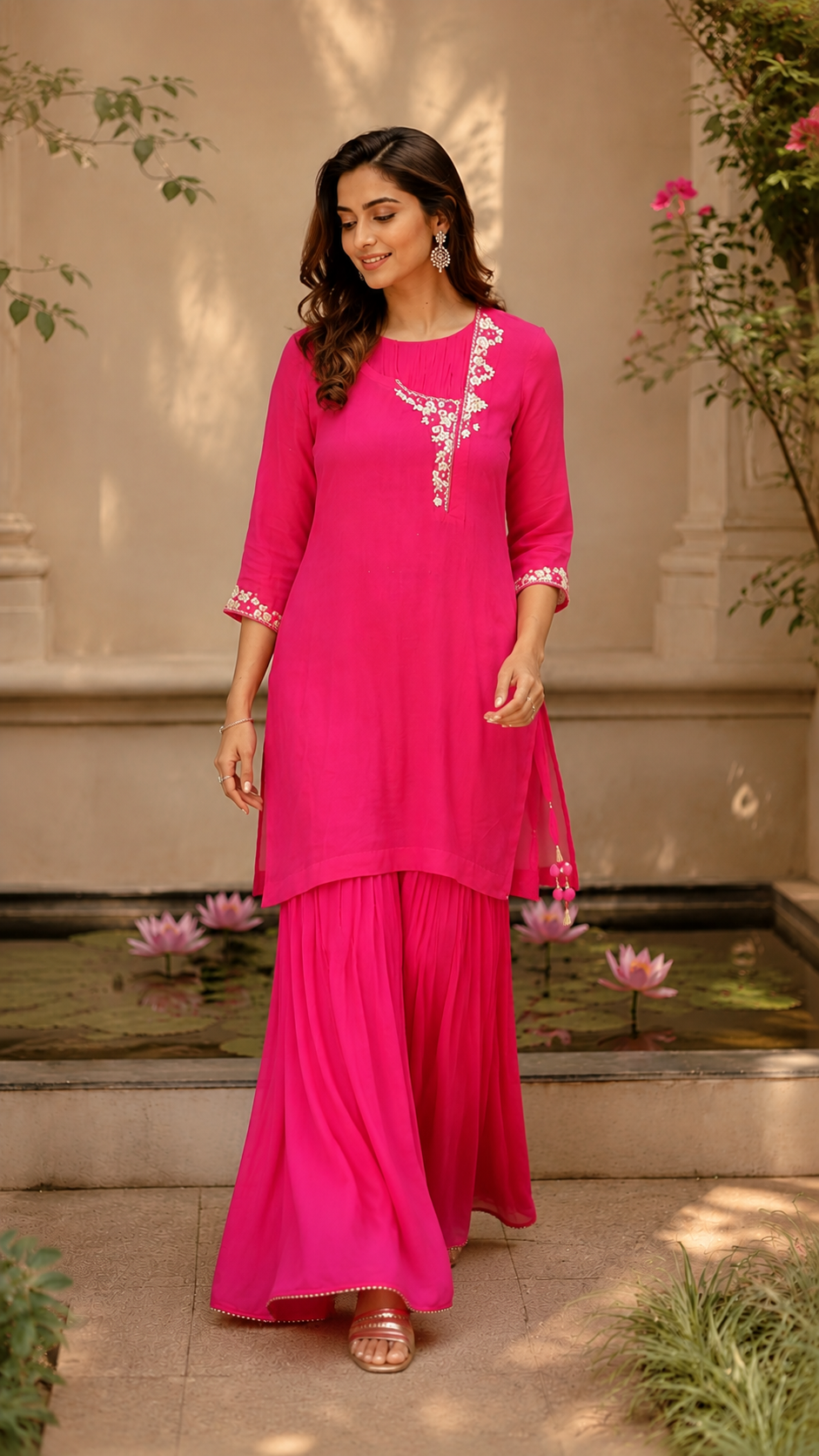 Fuchsia Embroidered Sharara Set