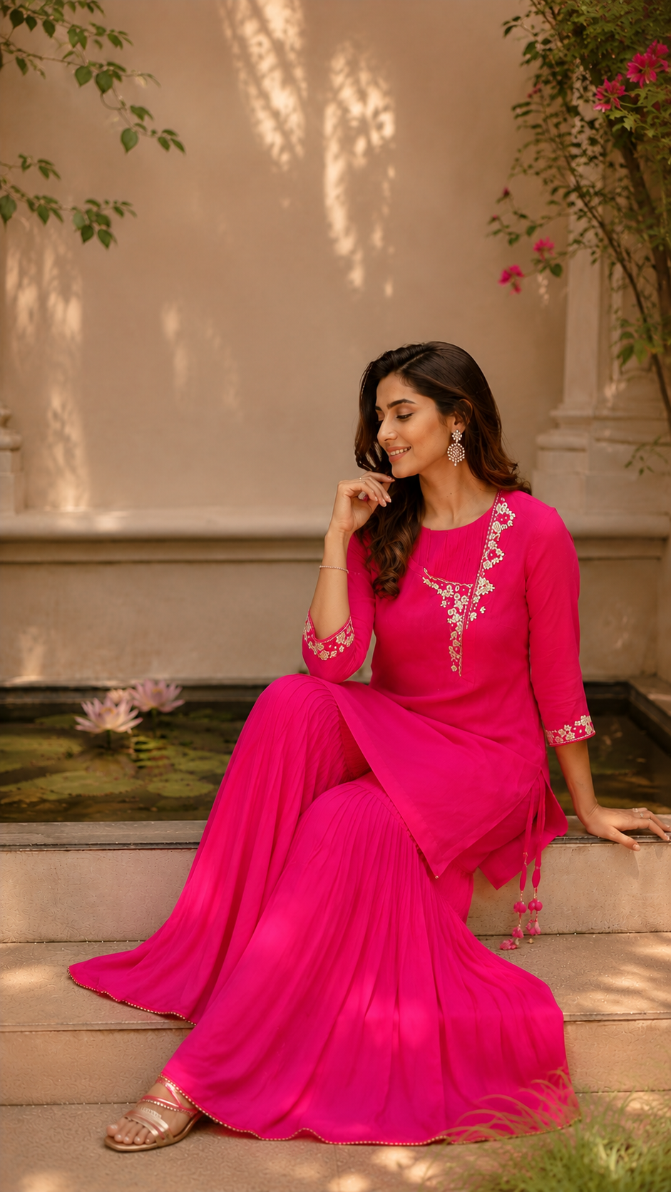 Fuchsia Embroidered Sharara Set