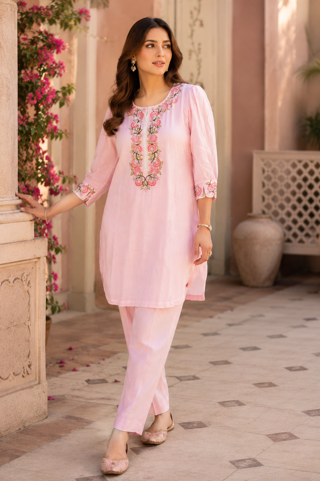 Floral Bead Embroidered Kurta Set