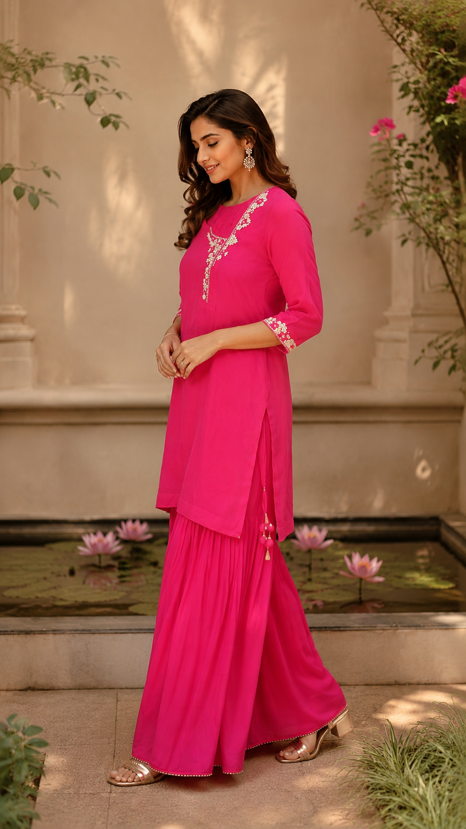 Fuchsia Embroidered Sharara Set
