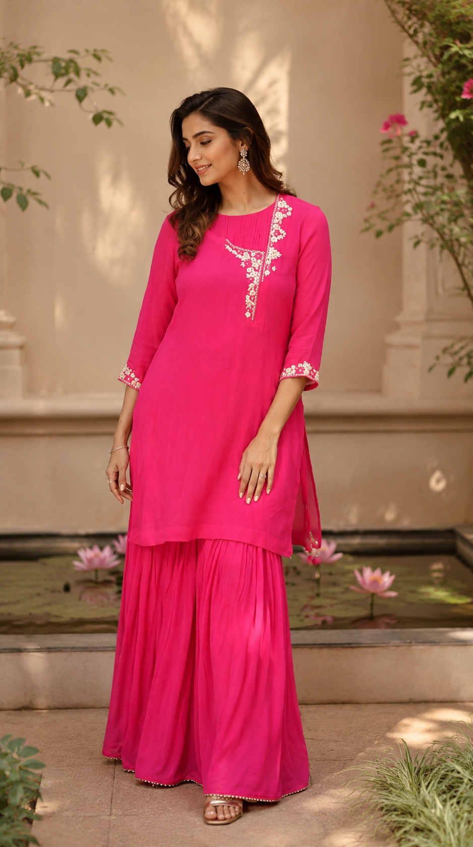 Fuchsia Embroidered Sharara Set