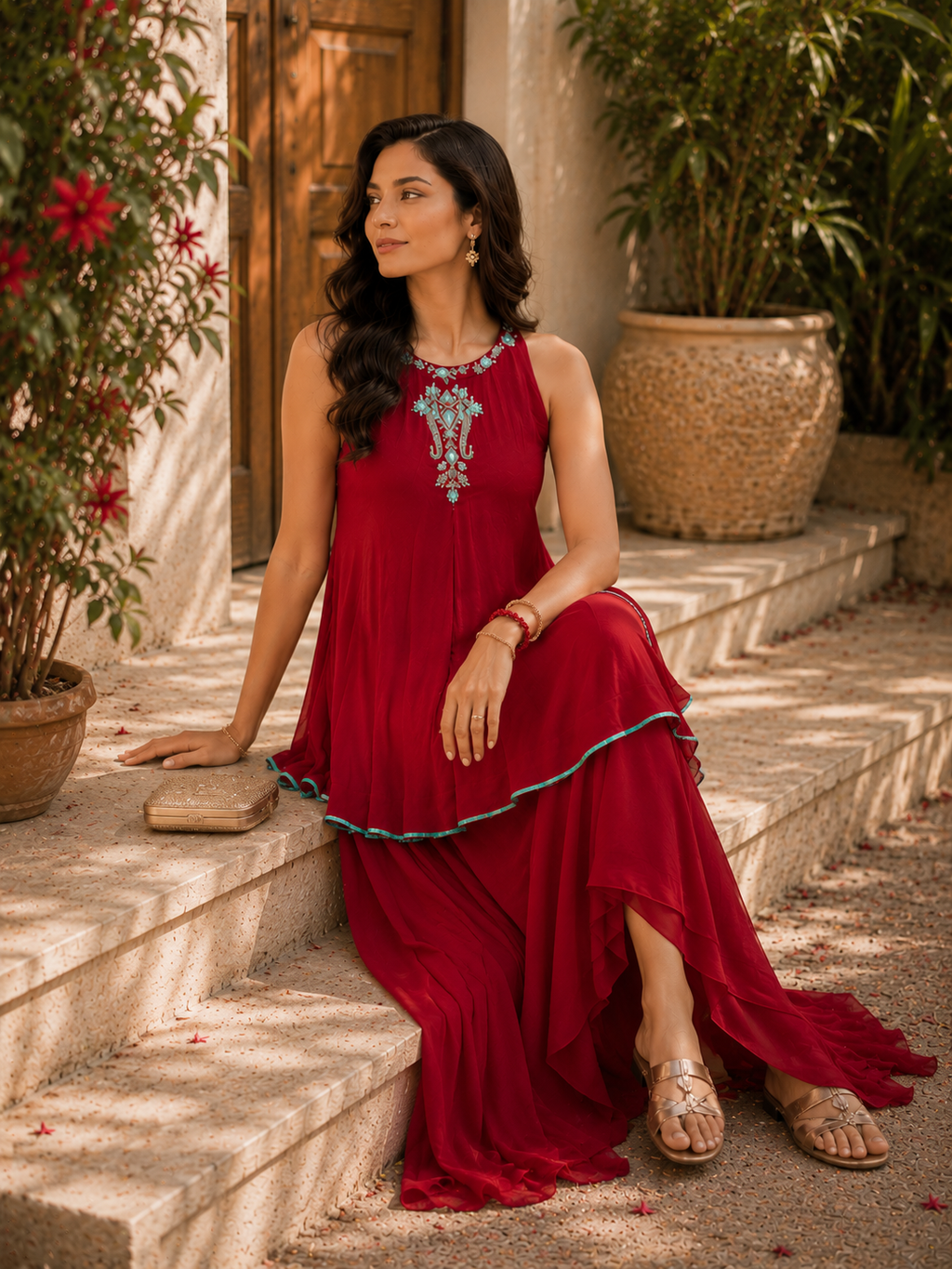 Embroidered A-Line Dhoti Set