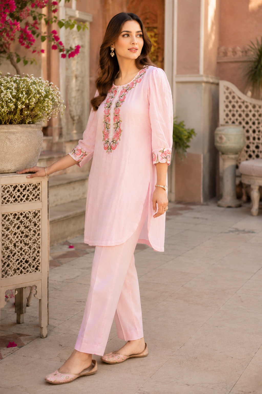 Floral Bead Embroidered Kurta Set