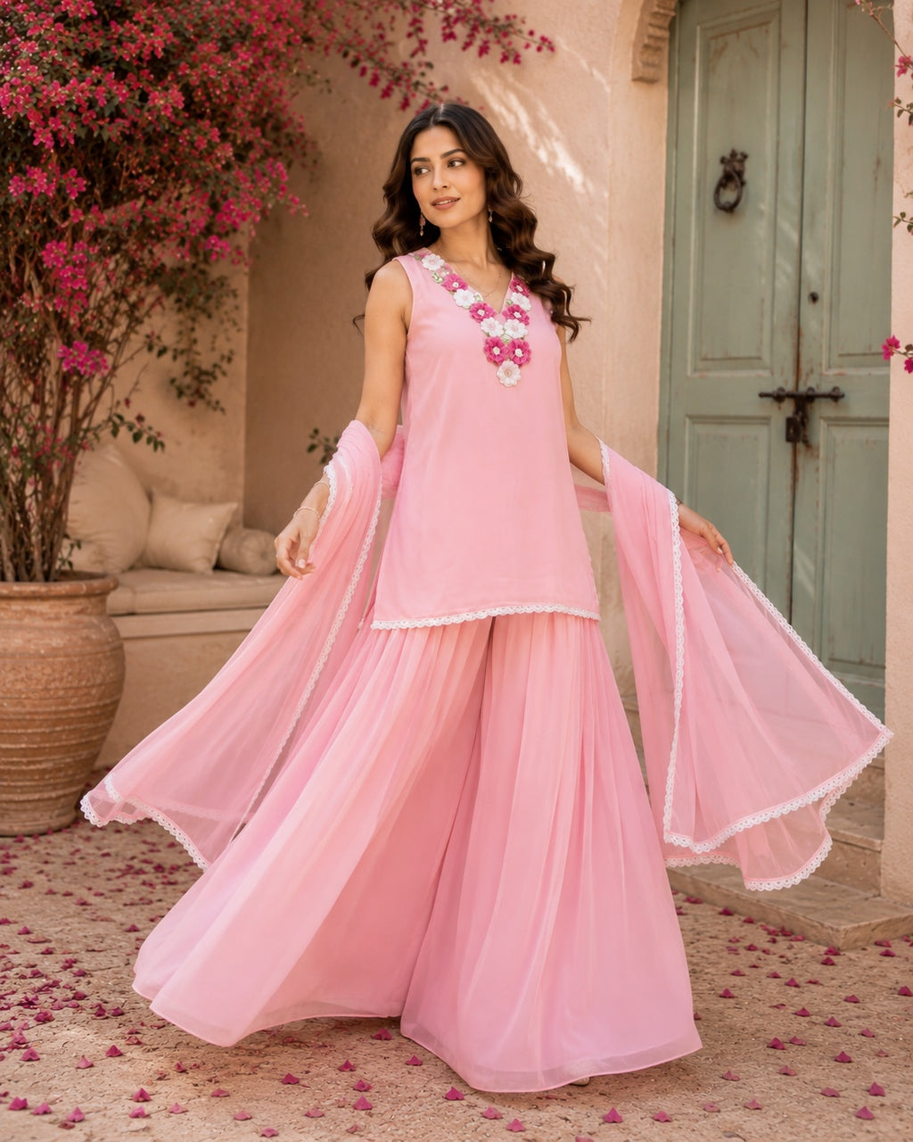 Floral Necklace Sharara Set