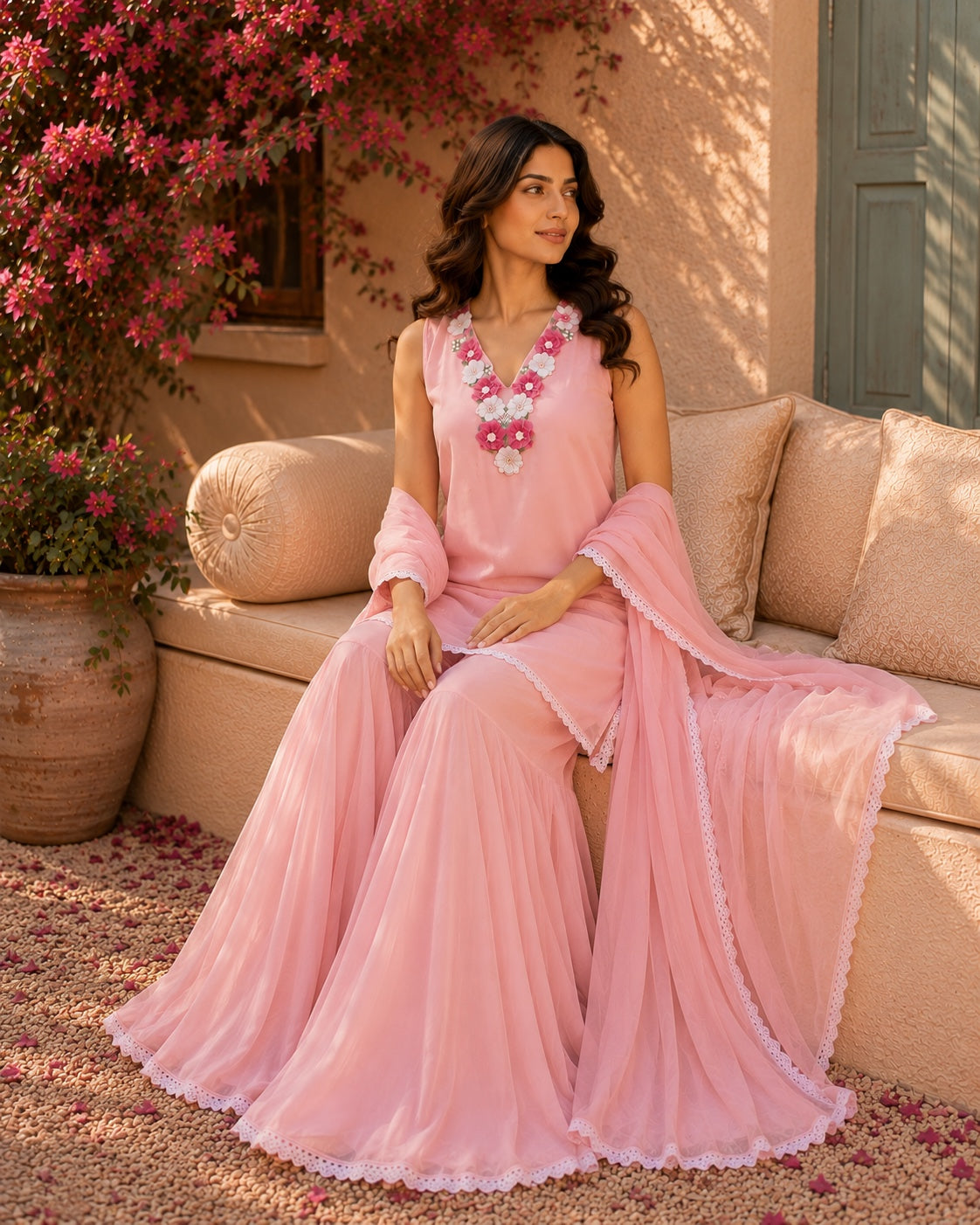 Floral Necklace Sharara Set