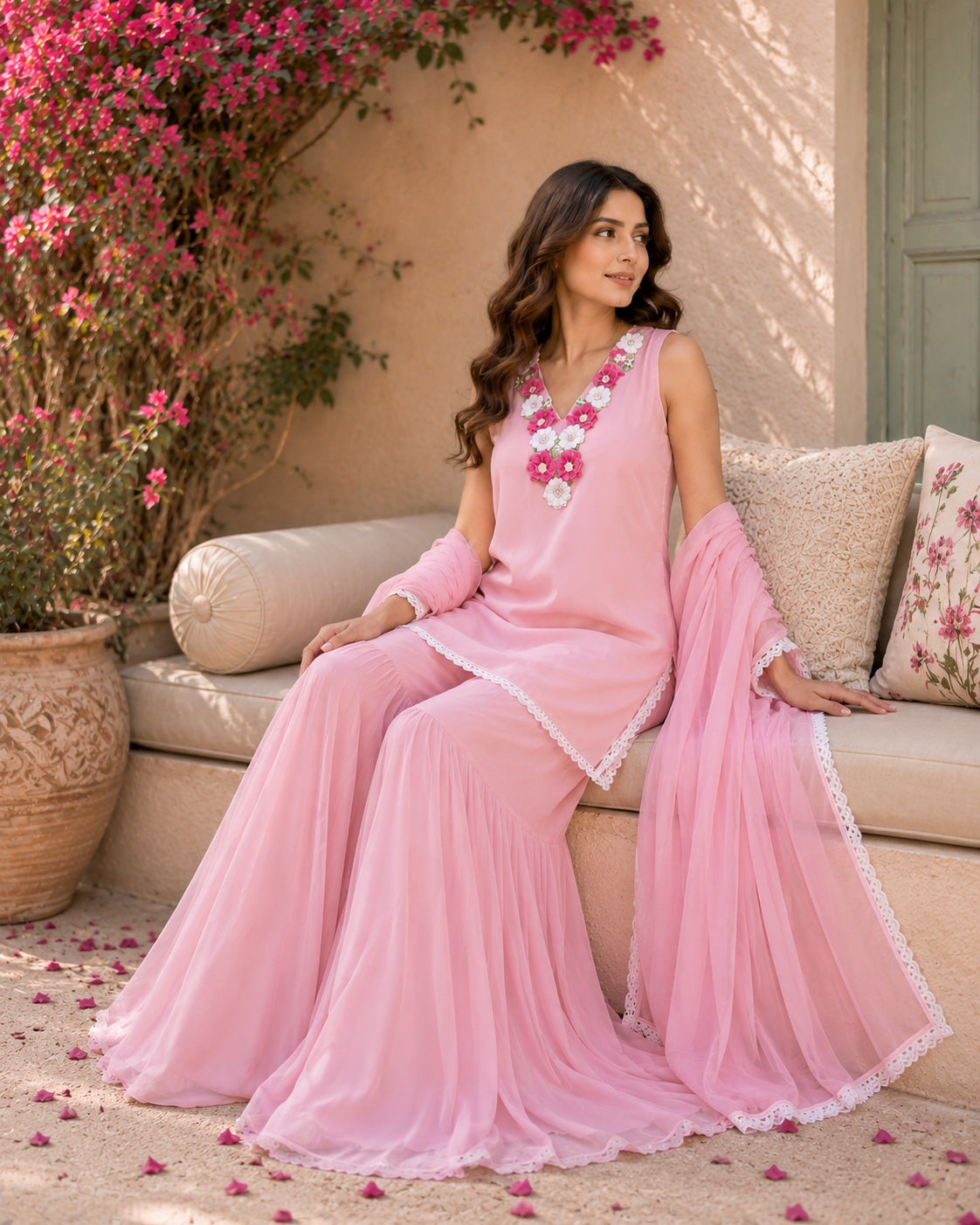 Floral Necklace Sharara Set