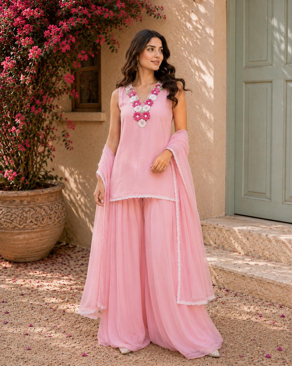 Floral Necklace Sharara Set