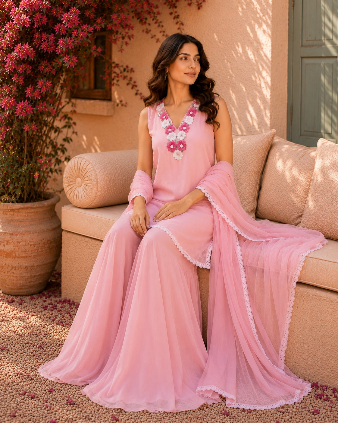 Floral Necklace Sharara Set