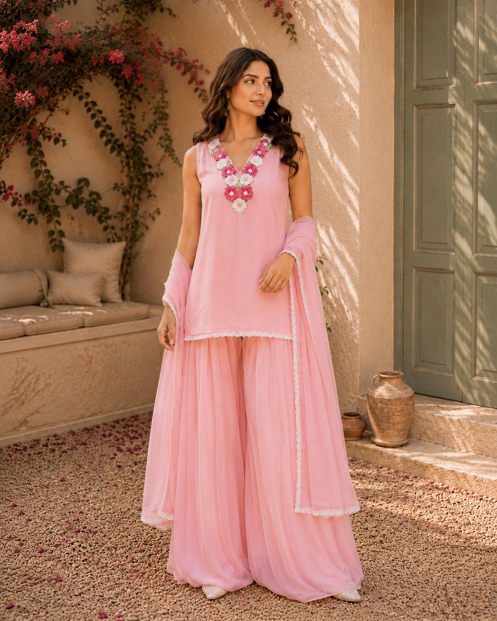 Floral Necklace Sharara Set