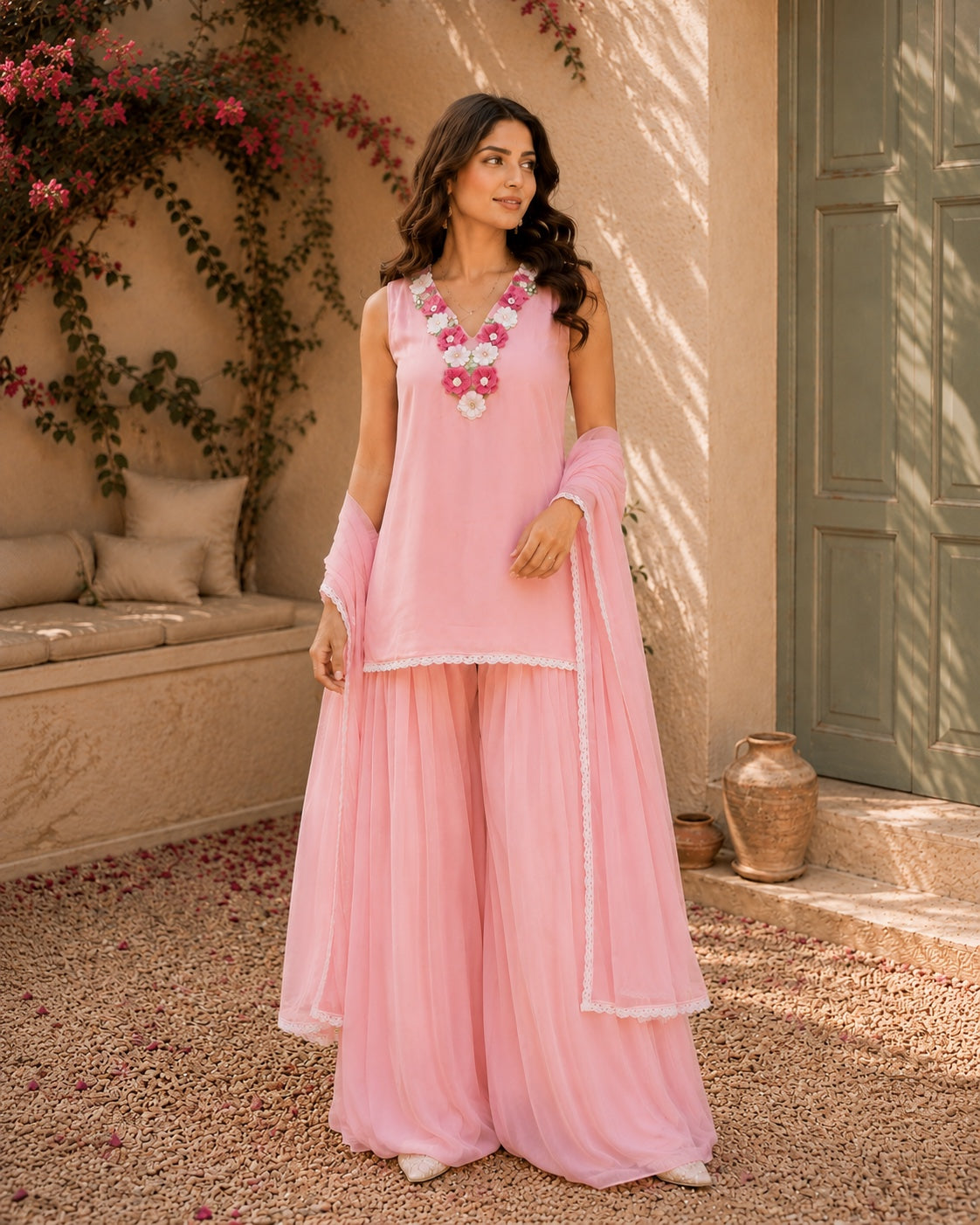 Floral Necklace Sharara Set