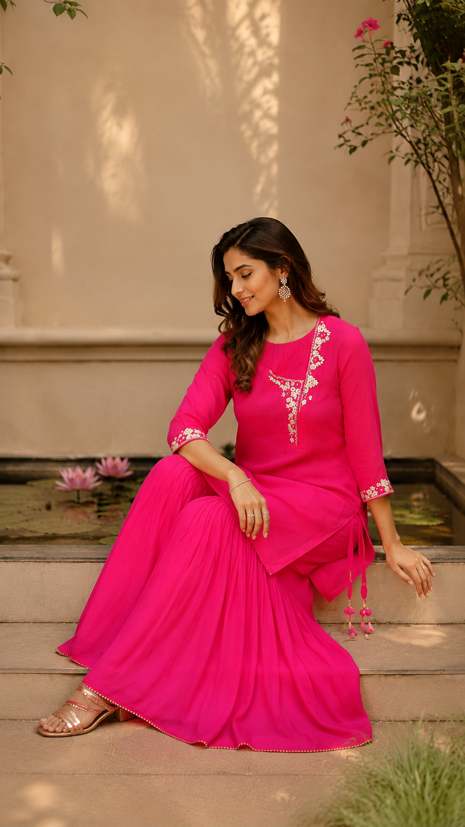 Fuchsia Embroidered Sharara Set