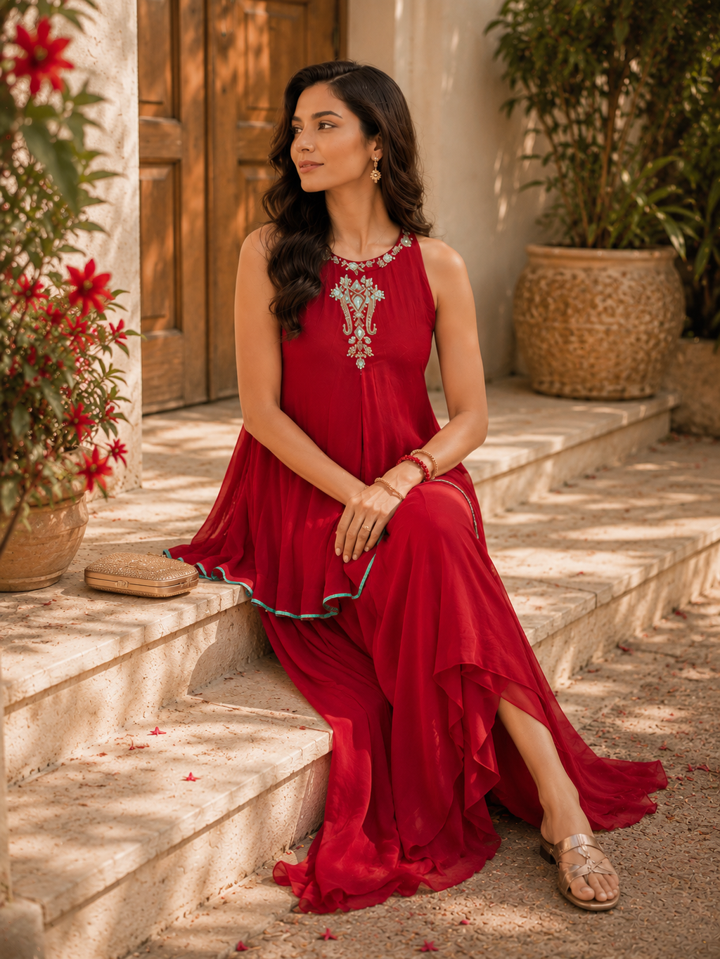 Embroidered A-Line Dhoti Set