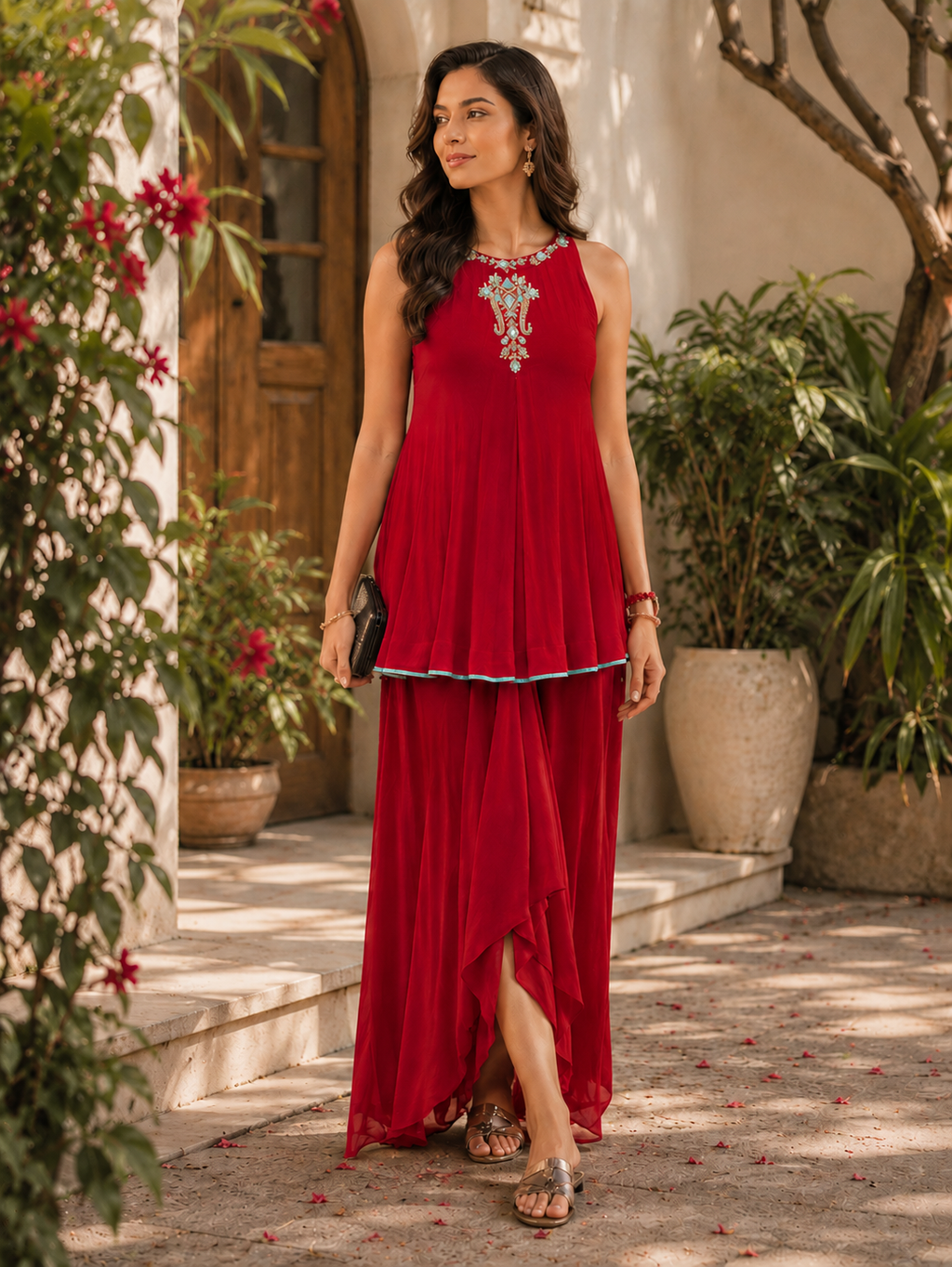Embroidered A-Line Dhoti Set