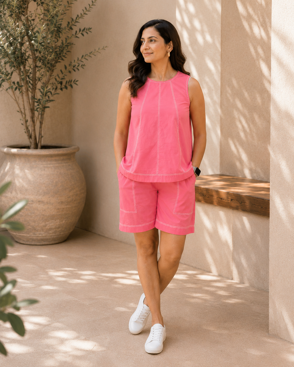 Contrast Stitch Shorts Set